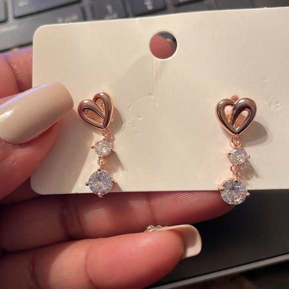 Heart Rose Gold  Crystal Drop Earrings - Picture 8 of 9